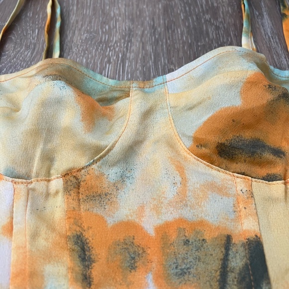 Pretty Little Thing Structured Corset Top Orange Tie Dye Print - Picture 5 of 9